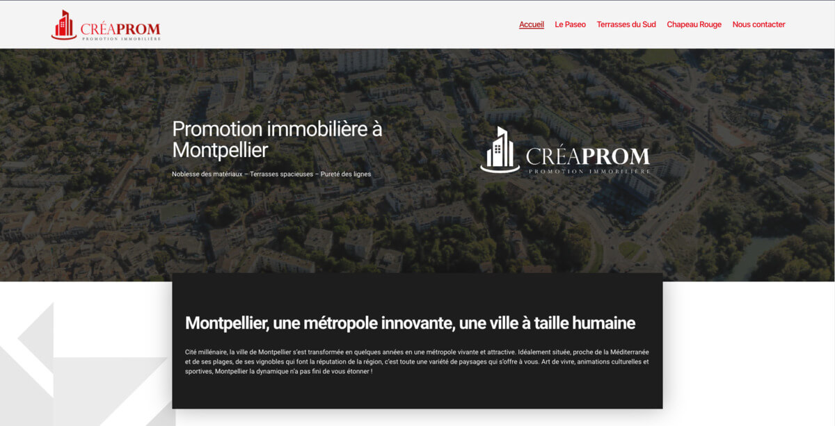 capture d'écran Créaprom : site vitrine
