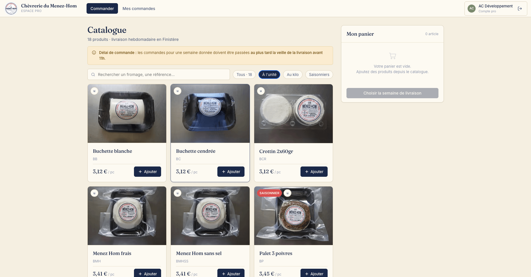 Fromagerie du Menez Hom : gestionnaire de commandes
