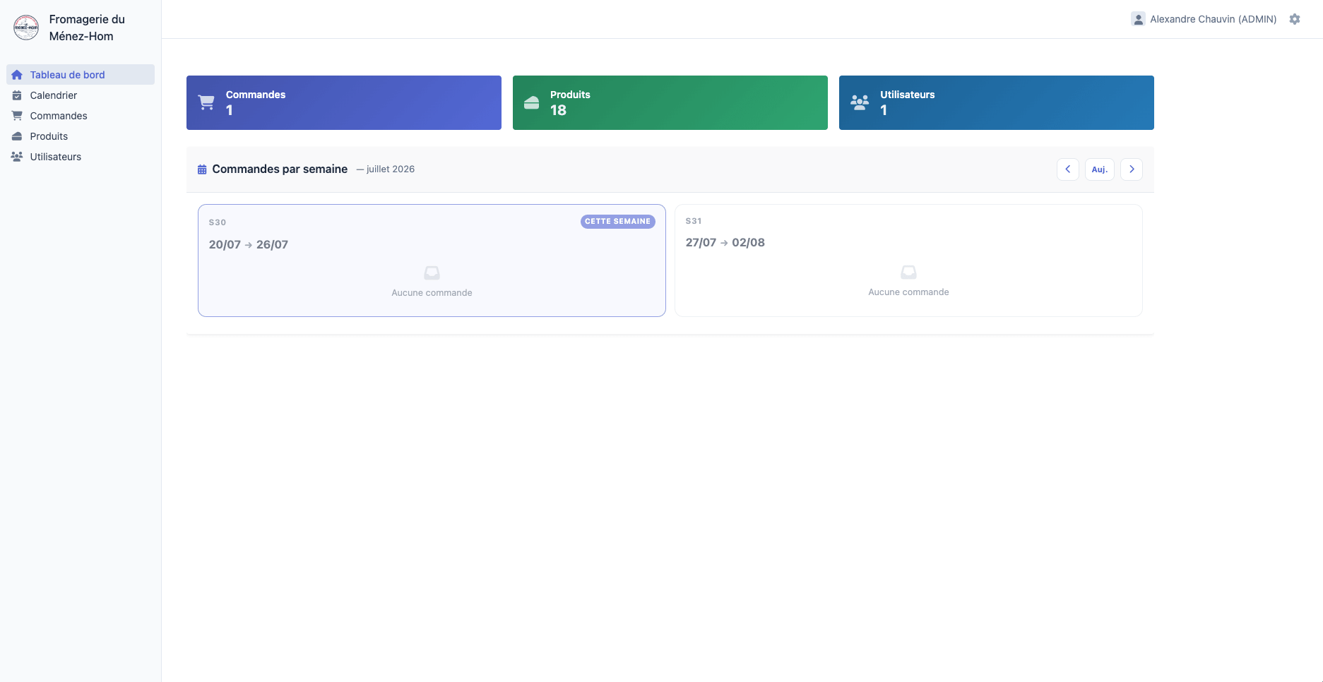 Capture 3 — Fromagerie du Menez Hom : gestionnaire de commandes