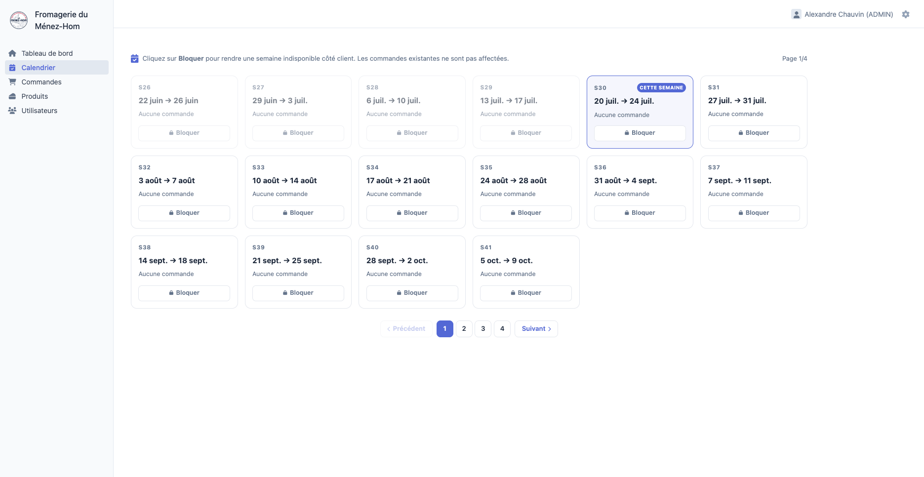 Capture 4 — Fromagerie du Menez Hom : gestionnaire de commandes
